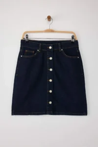 TRENDYOLMiLLA Dark Blue Front buttoned Mini denim Skirt - Image 5