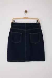 TRENDYOLMiLLA Dark Blue Front buttoned Mini denim Skirt - Image 6