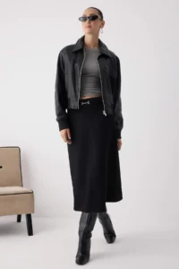 TRENDYOLMiLLA Wardrobe Essentials – Black Arched Maxi denim Skirt | - Image 3
