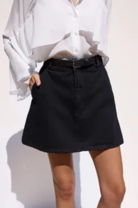 TRENDYOLMiLLA More Sustainable Black More Sustainable Belt Detailed Denim Skirt - Image 3