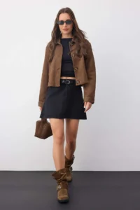 TRENDYOLMiLLA More Sustainable Black More Sustainable Belt Detailed Denim Skirt - Image 5