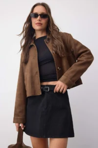 TRENDYOLMiLLA More Sustainable Black More Sustainable Belt Detailed Denim Skirt - Image 6