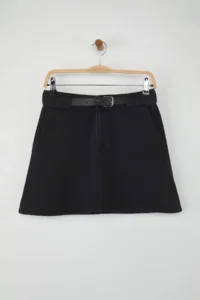 TRENDYOLMiLLA More Sustainable Black More Sustainable Belt Detailed Denim Skirt - Image 9