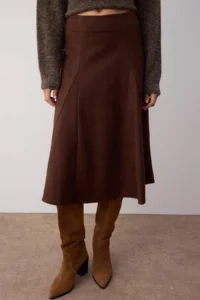 TRENDYOLMiLLA Brown A-Kesim/Life Weaving Suede Midi Skirt - Image 3