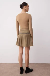 TRENDYOLMiLLA Beige Striped High Waisted Arched pleated Mini Skirt - Image 6