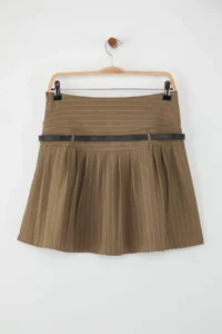 TRENDYOLMiLLA Beige Striped High Waisted Arched pleated Mini Skirt - Image 8