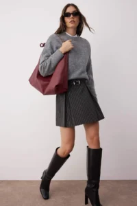 TRENDYOLMiLLA Anthracite Arched Striped A-line/Life Weaving Mini Skirt