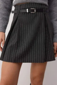 TRENDYOLMiLLA Anthracite Arched Striped A-line/Life Weaving Mini Skirt - Image 3