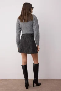 TRENDYOLMiLLA Anthracite Arched Striped A-line/Life Weaving Mini Skirt - Image 4