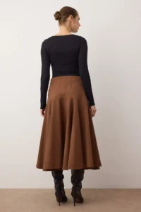TRENDYOLMiLLA Dark Brown Button Detailed Midi Size Gabardine Cotton flared Skirt - Image 4