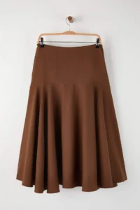 TRENDYOLMiLLA Dark Brown Button Detailed Midi Size Gabardine Cotton flared Skirt - Image 7
