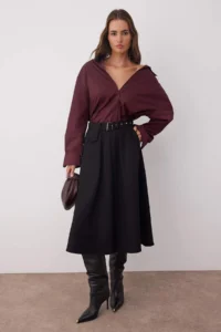 TRENDYOLMiLLA Black Arched Weaving flared Midi Skirt
