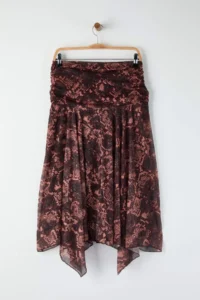 TRENDYOLMİLLA Burgundy Boho Printed skater Asymmetric Skirt Detailed Flexible Knitting Skirt - Image 12