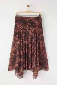 TRENDYOLMİLLA Burgundy Boho Printed skater Asymmetric Skirt Detailed Flexible Knitting Skirt - Image 5