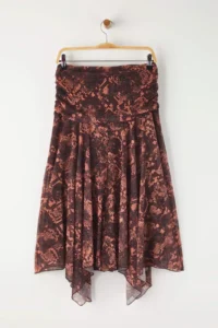 TRENDYOLMİLLA Burgundy Boho Printed skater Asymmetric Skirt Detailed Flexible Knitting Skirt - Image 8