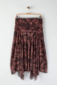 TRENDYOLMİLLA Burgundy Boho Printed skater Asymmetric Skirt Detailed Flexible Knitting Skirt - Image 9