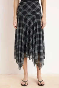 TRENDYOLMİLLA Multicolored Plaid Printed skater Asymmetric Skirt Flexible Knitting Skirt with Tip Detail - Image 3