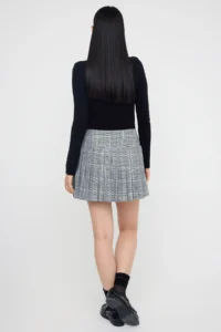 TRENDYOLMiLLA Teen Gray Checkered Leather Belt Detailed Pleated Mini Skirt - Image 3