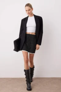 TRENDYOLMiLLA Black Striped Mini Weaving Skirt - Image 2