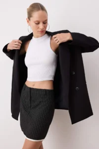 TRENDYOLMiLLA Black Striped Mini Weaving Skirt - Image 3