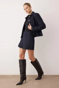 TRENDYOLMiLLA Navy Blue Simli Tweed Chic Shorts & Bermuda - Image 2
