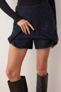 TRENDYOLMiLLA Navy Blue Simli Tweed Chic Shorts & Bermuda - Image 3