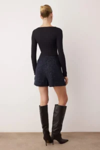 TRENDYOLMiLLA Navy Blue Simli Tweed Chic Shorts & Bermuda - Image 4