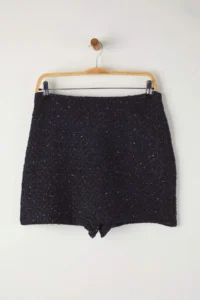 TRENDYOLMiLLA Navy Blue Simli Tweed Chic Shorts & Bermuda - Image 5