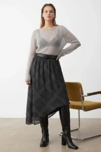 TRENDYOLMiLLA Black Siphon Checkered Lined LONG Skirt
