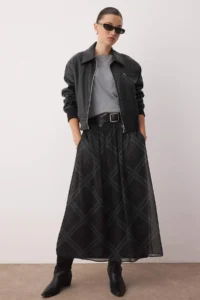 TRENDYOLMiLLA Black Siphon Checkered Lined LONG Skirt - Image 2
