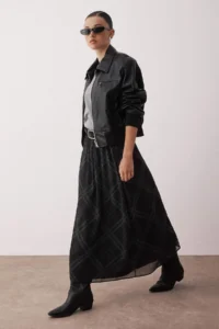 TRENDYOLMiLLA Black Siphon Checkered Lined LONG Skirt - Image 3