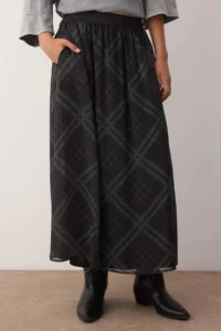 TRENDYOLMiLLA Black Siphon Checkered Lined LONG Skirt - Image 4
