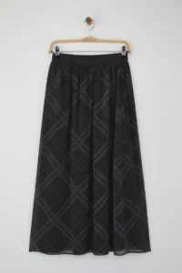 TRENDYOLMiLLA Black Siphon Checkered Lined LONG Skirt - Image 6