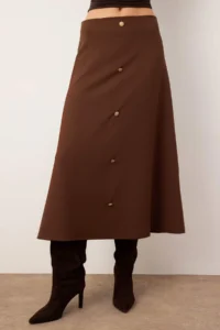 TRENDYOLMİLLA Brown A Line/Life Cut-Front Buttoned Midi Skirt - Image 3