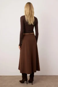 TRENDYOLMİLLA Brown A Line/Life Cut-Front Buttoned Midi Skirt - Image 4