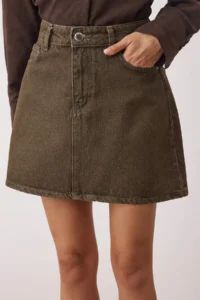 TRENDYOLMiLLA Khaki Mini Basic denim Skirt - Image 3