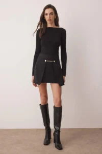 TRENDYOLMiLLA Black Accessory Detailed Weaving Mini Skirt - Image 3