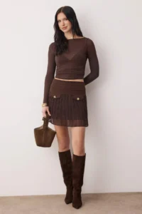 TRENDYOLMiLLA Brown Lined pleated Weaving Mini Siphon Skirt - Image 2
