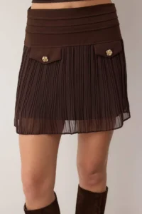 TRENDYOLMiLLA Brown Lined pleated Weaving Mini Siphon Skirt - Image 4