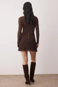 TRENDYOLMiLLA Brown Lined pleated Weaving Mini Siphon Skirt - Image 5