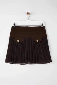 TRENDYOLMiLLA Brown Lined pleated Weaving Mini Siphon Skirt - Image 6