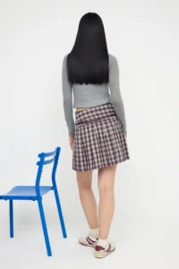 TRENDYOLMiLLA Teen Burgundy Arched Checkered/Checkered Winter Mini Skirt - Image 5
