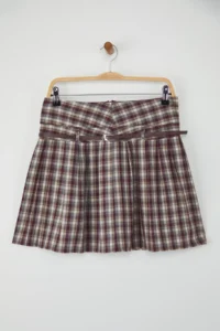 TRENDYOLMiLLA Teen Burgundy Arched Checkered/Checkered Winter Mini Skirt - Image 6