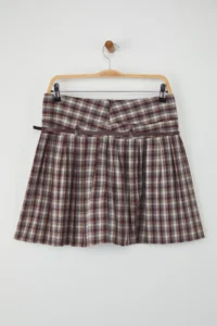 TRENDYOLMiLLA Teen Burgundy Arched Checkered/Checkered Winter Mini Skirt - Image 7