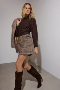 TRENDYOLMiLLA Brown Blue Checkered Bowl Weaving Mini Skirt - Image 2
