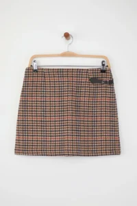 TRENDYOLMiLLA Brown Blue Checkered Bowl Weaving Mini Skirt - Image 5
