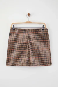 TRENDYOLMiLLA Brown Blue Checkered Bowl Weaving Mini Skirt - Image 6