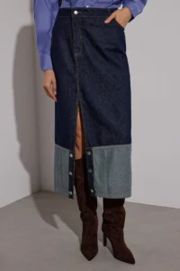 TRENDYOLMiLLA Dark Blue Asymmetric Kapama Midi denim Skirt - Image 3