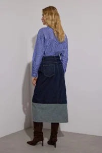 TRENDYOLMiLLA Dark Blue Asymmetric Kapama Midi denim Skirt - Image 4