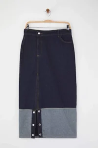 TRENDYOLMiLLA Dark Blue Asymmetric Kapama Midi denim Skirt - Image 5
